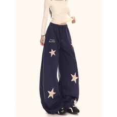 批发美式童趣星星贴布绣阔腿卫衣裤女2025秋季宽松bf慵懒风百搭休闲裤