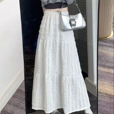 批发夏季女装高腰A字裙显瘦休闲百搭半身裙<b class='q'>长裙</b>中长款a字荷叶边蛋糕裙