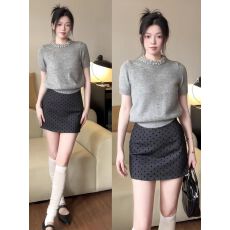 批发灰色波点半身裙女夏2026新款显瘦休闲包臀裙辣妹高腰A字西装短裙