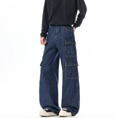 批发美式<b class='q'>街头</b>hiphop工装牛仔裤男款秋季潮牌做旧设计感宽松百搭直筒裤