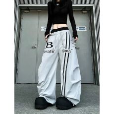 批发好质量 原版做法 双腰头字母印花弯刀阔腿慵懒风男女<b class='q'>街头</b>休闲长裤