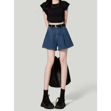 批发阔色蓝色高腰百褶牛仔<b class='q'>半身裙</b>裤女2026春季新款小个子穿搭阔腿裤秋