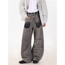 批发美式复古牛仔裤子男女<b class='q'>情侣</b><b class='q'>秋季</b>潮牌宽松<b class='q'>大码</b>直筒水洗阔腿长裤