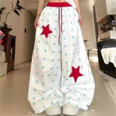 批发高质量 有内里 立体腰头 立体辅料 多巴胺星星满印休闲裤女