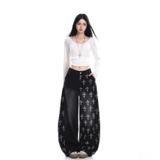 批发美式复古蓝色十字架水洗<b class='q'>牛仔裤</b><b class='q'>女生</b>2026年秋季宽松版型超好看长裤