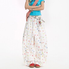 批发美式<b class='q'>街头</b>工装裤女夏季水果白色阔腿裤宽松bf直筒运动裤潮