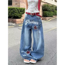 批发新款小众设计感潮牌美式复古弯刀牛仔裤<b class='q'>男</b>女同款宽松百搭<b class='q'>裤子</b>