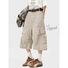 批发美式复古大口袋工装<b class='q'>短裤</b><b class='q'>女</b>夏季高街潮牌宽松休闲直筒阔腿七分裤
