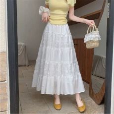 批发蕾丝新款法式显瘦拼接长裙夏<b class='q'>半身裙</b>白色2026蛋糕高腰刺绣