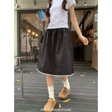 批发波点中裙 韩系蕾丝花边<b class='q'>半身裙</b>女休闲百搭中<b class='q'>长款</b>裙子