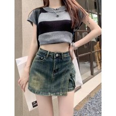 批发高腰牛仔短裙女夏季2026新款设计感辣妹包臀裤裙<b class='q'>大码</b>A字半身裙子