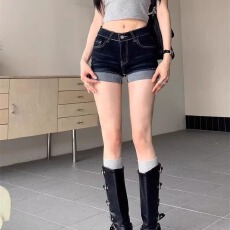 批发翻边<b class='q'>牛仔</b><b class='q'>短裤</b>女2026夏季辣妹女装<b class='q'>高腰</b>显瘦a字裤弹力紧身包臀热裤