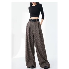 布英伦格子棉宽松阔腿裤男慵懒风休闲女新款遮肉裙裤高腰垂感长裤