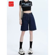 批发浅色<b class='q'>高腰</b><b class='q'>牛仔</b><b class='q'>短裤</b>女五分裤2026年新款宽松阔腿显瘦小个子a字中裤