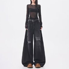 批发黑色做旧牛仔裤<b class='q'>男</b>款夏季潮牌宽松百搭直筒裤vibe高街破洞阔腿<b class='q'>裤子</b>