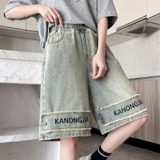 批发2026夏季新款小众设计 男款<b class='q'>松紧</b>腰浅色牛仔短裤五分裤夏