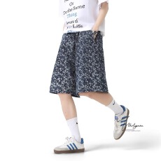 批发2026美式复古星星印花<b class='q'>牛仔</b>五分裤<b class='q'>男</b>夏痞帅休闲裤百搭潮流阔腿<b class='q'>短裤</b>