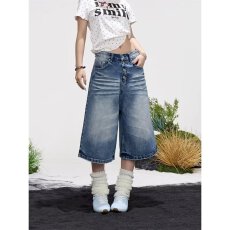 批发夏季<b class='q'>牛仔</b>七分裤<b class='q'>男</b>女美式复古水洗宽松显瘦街头阔腿<b class='q'>短裤</b>