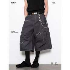 批发夏季美式复古设计感潮流灰色口袋百搭水洗做旧破洞休闲<b class='q'>牛仔</b><b class='q'>短裤</b><b class='q'>男</b>