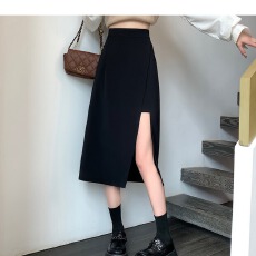 批发黑色不规则半身<b class='q'>裤</b>裙女春夏小个子<b class='q'>中长款</b>防走光a字开叉显瘦包臀裙