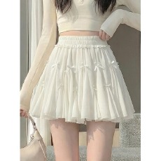批发白色蝴蝶结短裙女夏季新款芭蕾风蛋糕裙高腰a字蓬蓬半身裙子