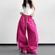 批发粉色工装裤女薄款<b class='q'>夏</b>季2026新款垂感降落伞速干休闲美式运动阔腿裤