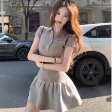批发polo领短袖气质<b class='q'>连衣裙</b>女春季纯欲新款收腰A字显瘦蓬蓬小个子短裙