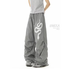 批发美式银蛇阔腿伞兵裤男女<b class='q'>春</b>季hiphop速干运动工装裤宽松休闲长裤子