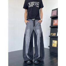 批发春秋新款美式弯刀阔腿裤<b class='q'>男</b>长裤潮流痞帅直筒<b class='q'>哈伦裤</b>复古水洗牛仔裤