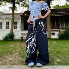 批发美式复古高街印花阔腿裤男女宽松伞兵裤爵士舞<b class='q'>休闲裤</b>弯刀长裤潮流