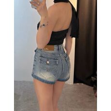 批发美式复古洗水做旧牛仔短裤女夏季高腰包臀显瘦版型超好看的热<b class='q'>裤子</b>