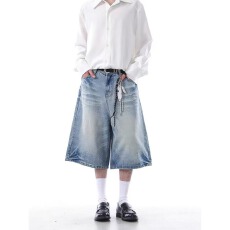 批发「龙爪」夏季美式复古水洗猫须七分牛仔短裤男<b class='q'>女</b>宽松阔腿中裤