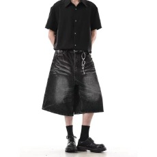 批发龙爪夏季美式复古水洗猫须七分牛仔短裤男<b class='q'>女</b>宽松阔腿中裤