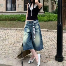 批发2026春夏季新款<b class='q'>韩版</b>美式复古水洗宽松显瘦阔腿直筒裤牛仔七分裤<b class='q'>女</b>