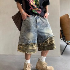 批发美式复古工装高街痞帅迷彩<b class='q'>短裤</b><b class='q'>男</b>夏季潮牌宽松百搭五分裤休闲中裤