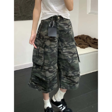 批发大码水洗迷彩工装牛仔七分裤美式新款复古高街直筒宽松阔腿<b class='q'>休闲裤</b>