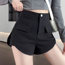 批发黑色西装短裤女夏季薄款阔腿休闲裤外穿高腰a字打底靴裤