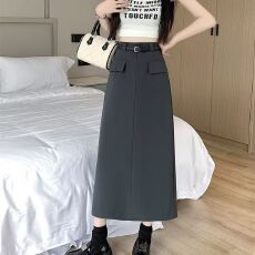 批发2026春夏新款高腰显瘦设计感西<b class='q'>装</b>半身裙开衩包臀<b class='q'>中长款</b>A字裙