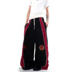 批发76STREET美式高街双腰头微章刺绣休闲卫裤男女宽松阔脚长裤子潮牌