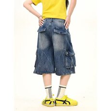批发美式复古水洗<b class='q'>牛仔</b><b class='q'>短裤</b><b class='q'>男</b>夏季宽松直筒阔腿休闲中裤中性风潮流工装