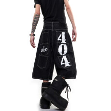 批发大码美式复古字母印花牛仔七分裤<b class='q'>男</b>女夏季宽松多口袋弯刀阔腿<b class='q'>短裤</b>