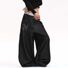 批发Ganyoou 美式复古巴黎扣迷彩弯刀原色牛仔裤男女宽松<b class='q'>百搭</b>阔腿裤子
