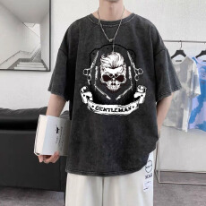 批发美式暗黑系加大宽松骷髅头印花<b class='q'>T</b><b class='q'>恤</b>重磅纯棉宽松短袖街头潮牌<b class='q'>T</b><b class='q'>恤</b>