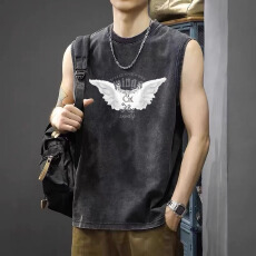 批发美式复古重磅<b class='q'>大码</b>无袖背心纯棉印花背心男夏季潮牌宽松无袖<b class='q'>T</b><b class='q'>恤</b>