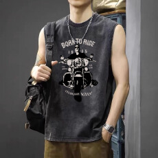 批发夏季新款美式复古水洗做旧无袖<b class='q'>T</b><b class='q'>恤</b>男宽松<b class='q'>大码</b>背心街头潮牌背心<b class='q'>T</b><b class='q'>恤</b>