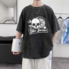 批发纯棉加大大码美式骷髅头印花<b class='q'>T</b><b class='q'>恤</b>宽松做旧水洗短袖<b class='q'>T</b><b class='q'>恤</b>夏季街头<b class='q'>T</b><b class='q'>恤</b>
