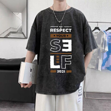 批发极简宽松大码男款印花T恤做旧水洗百搭宽大可穿300斤<b class='q'>夏</b>季短袖T恤
