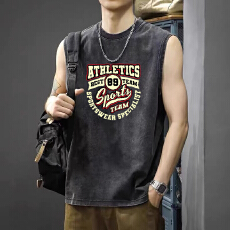 批发夏季宽松<b class='q'>大码</b>无袖<b class='q'>T</b><b class='q'>恤</b>外穿做旧水洗印花背心加大宽松男美式休闲