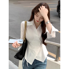 批发新款法式绝美独特淑女气质森系蓝色碎花长袖<b class='q'>衬衫</b>上衣女宽松慵懒风