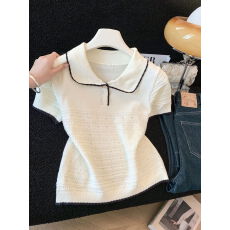 批发实拍~2026夏新款法式复古polo领<b class='q'>针织衫</b>女短袖翻领百搭学院风上衣